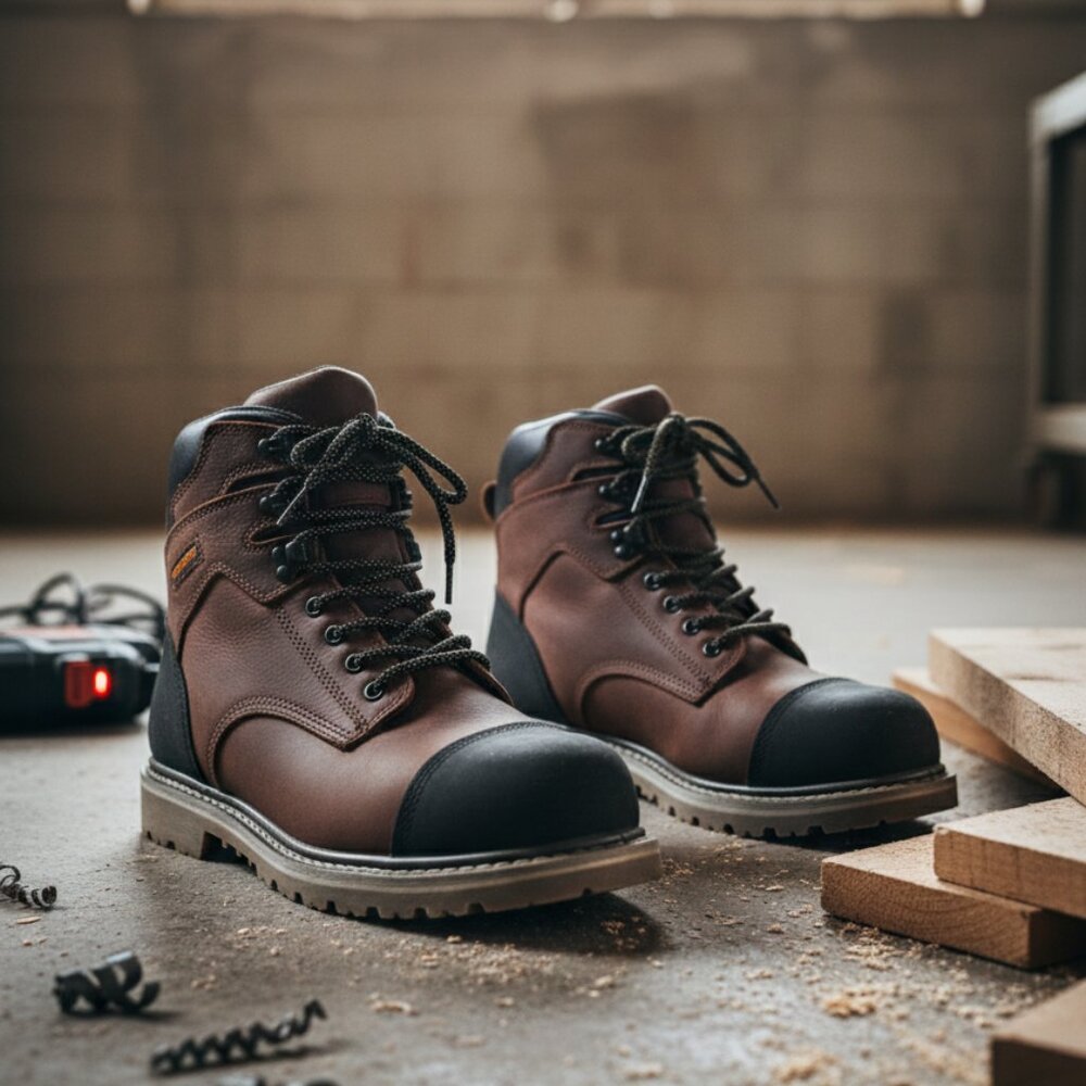 SL-Saint Men Size 10 Steel Toe Leather Work Boots Industrial Safety Shoes Brown